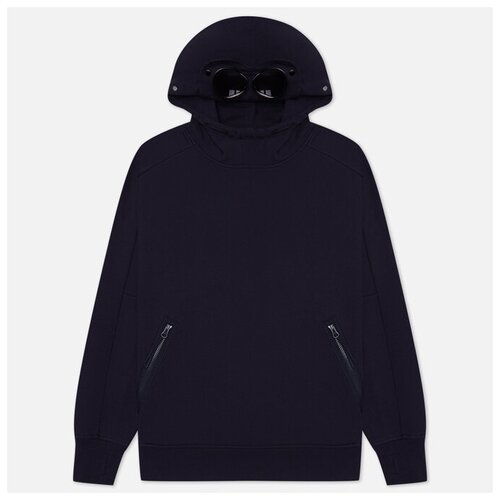 фото Мужская толстовка c.p. company goggle hoodie diagonal raised fleece синий, размер m
