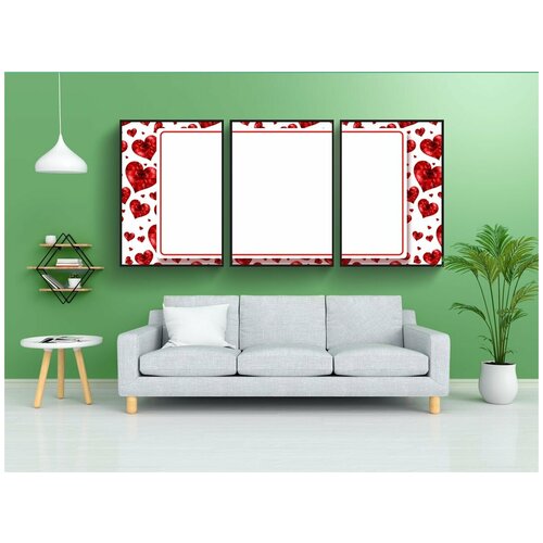 фото Набор модулных постеров для интерьера "баннер, сердечки, красный" 60x90 см. в тубусе, без рамки lotsprints