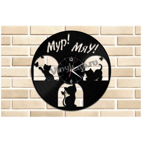 Котята и бабочки — часы из виниловой пластинки (c) VinylLab