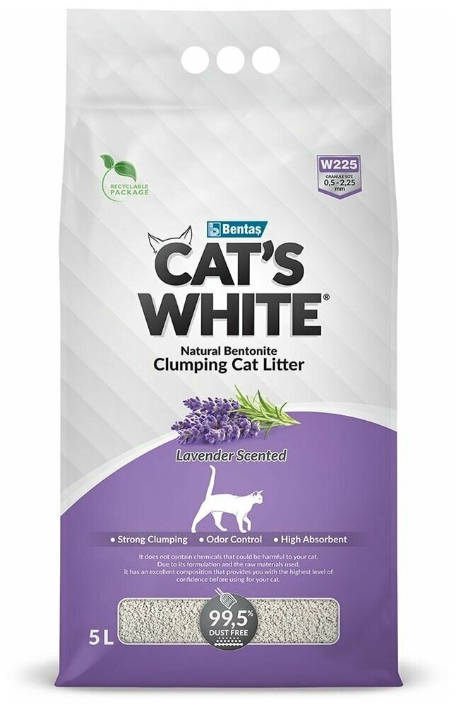 Cat's White Lavender комкующийся наполнитель с нежным ароматом лаванды д/кошачьего туалета 5л - фотография № 2