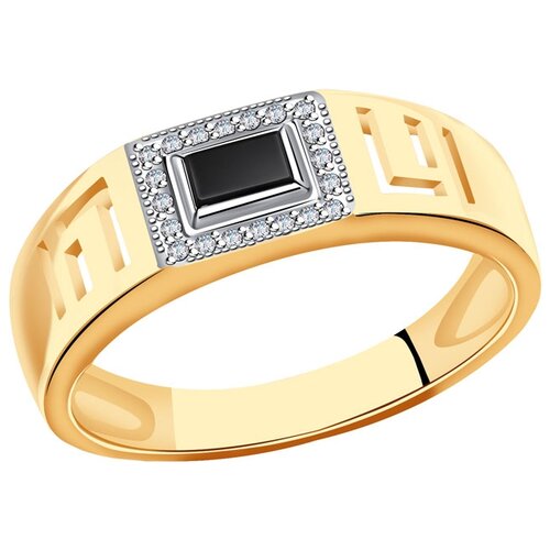 фото Золотое кольцо золотые узоры 01-2339 с ониксом и цирконием diamant-online