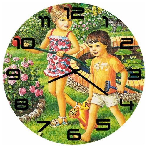 фото Svs настенные часы svs 3502616 девочка с мальчиком в саду