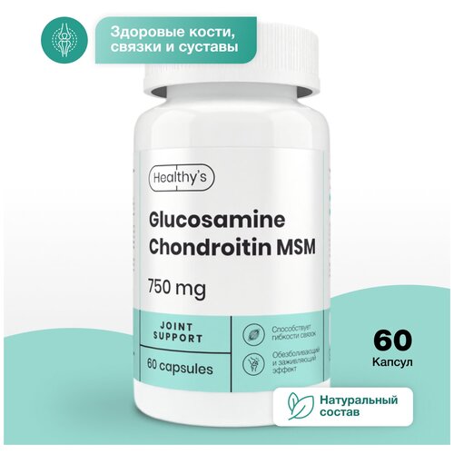 Пищевая добавка хондропротекторы Глюкозамин хондроитин МСМ Healthys Glucosamine Chondroitin MSM, 60 капсул для поддержки суставов, связок и костей