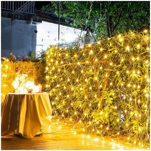 фото Новогодняя светодиодная гирлянда сетка с контроллером и коннектором 1,8х1,8 м теплый белый свет baziator