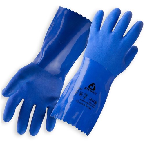 фото Перчатки jp711 jeta safety защитные химические с покрытием из пвх, синие jp711 размер l