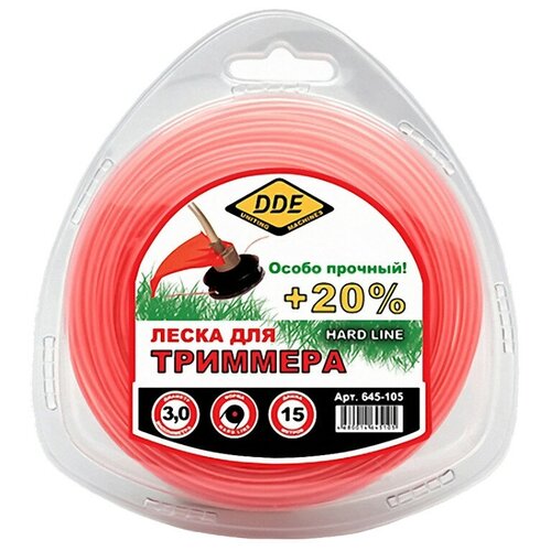 фото Леска для триммера dde hard line 3.0mm x 15m grey- red 645-105