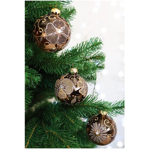фото Набор елочных шаров irena co барвинок 80345, коричневый/золотистый, 6 см, 3 шт.
