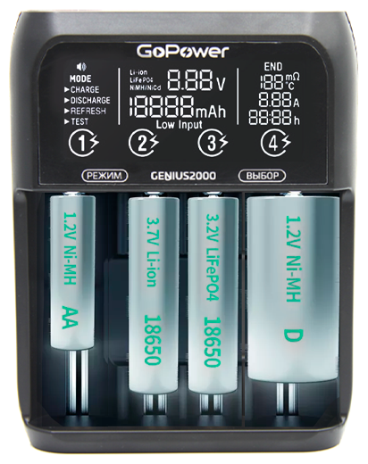 Зарядное устройство для аккумуляторов GoPower Genius2000 Ni-MH/Ni-Cd/Li-ion/IMR/LiFePO4 на 4 слота