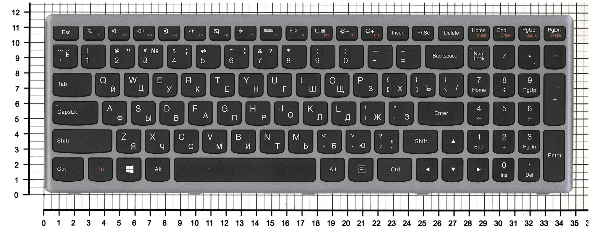 Клавиатура для ноутбука Lenovo IdeaPad Z500T черная с серой рамкой