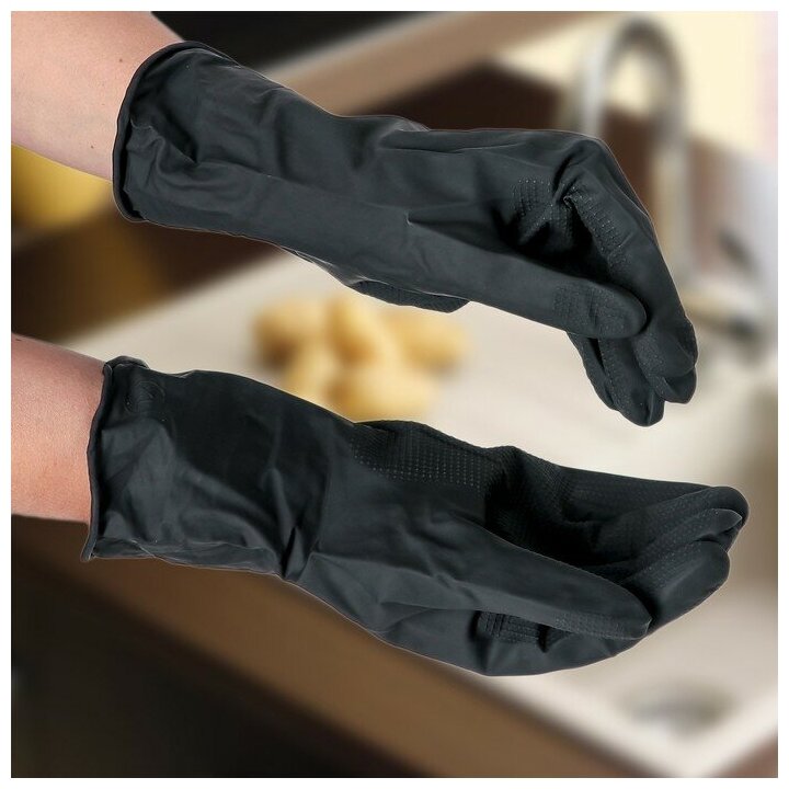 Перчатки хозяйственные Доляна резиновые, размер L, защитные, химически стойкие, 55 г, цвет черный