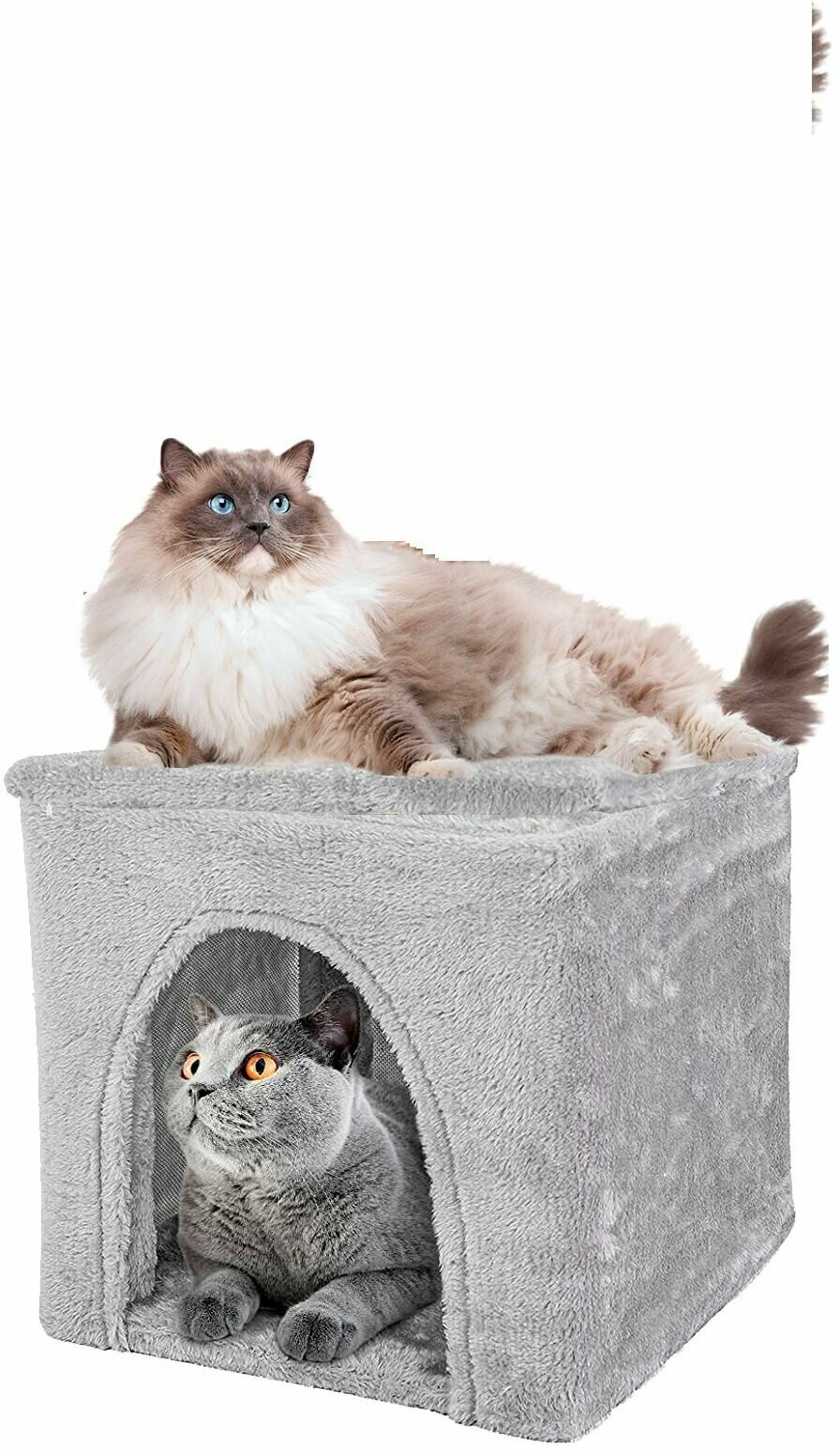 Домик для кошки с лежаком Pet БМФ КУБ, 30х30х30 см , светло-серый - фотография № 3