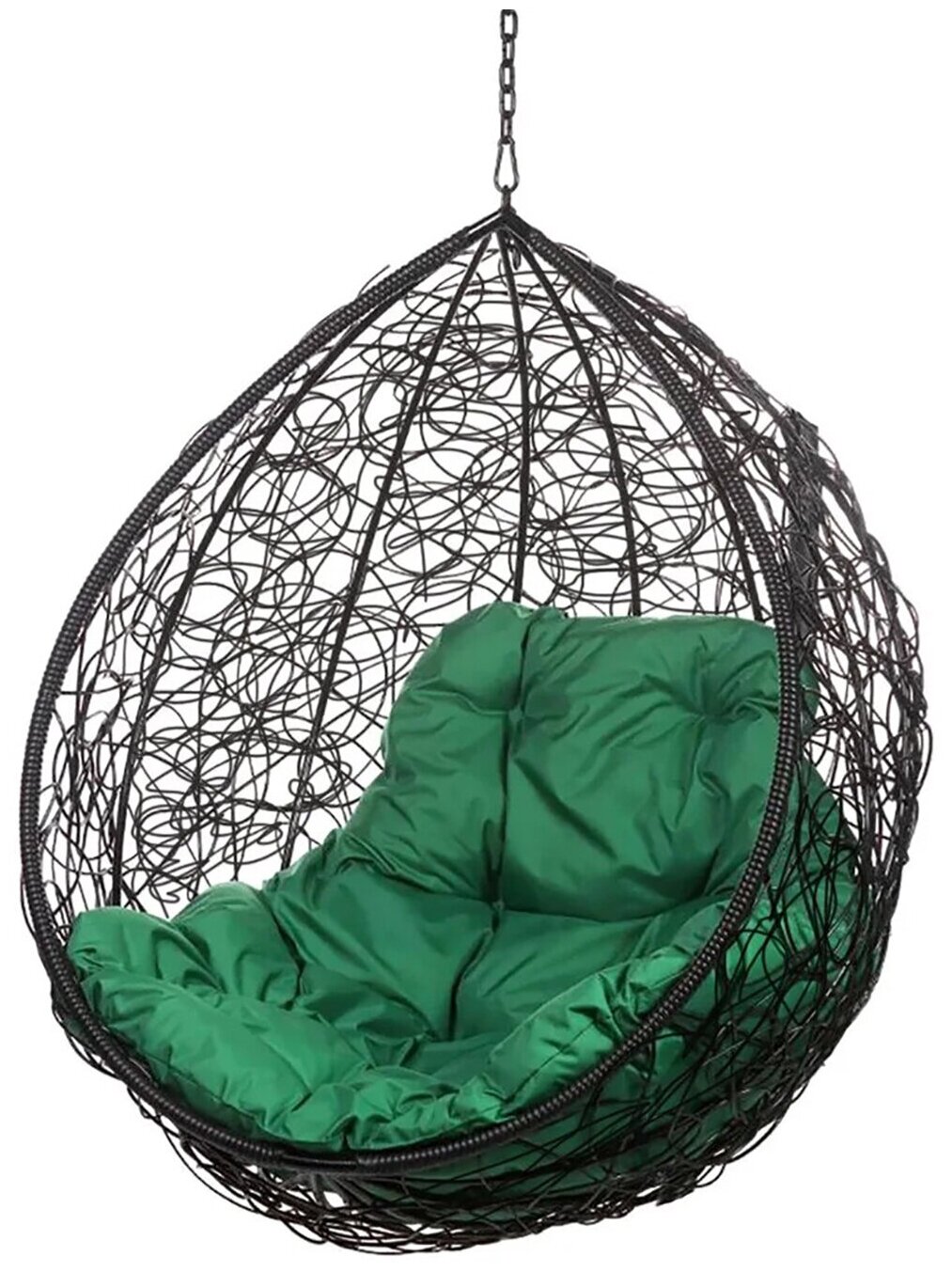 Кресло подвесное "Tropica", черное, без стойки, зеленая подушка