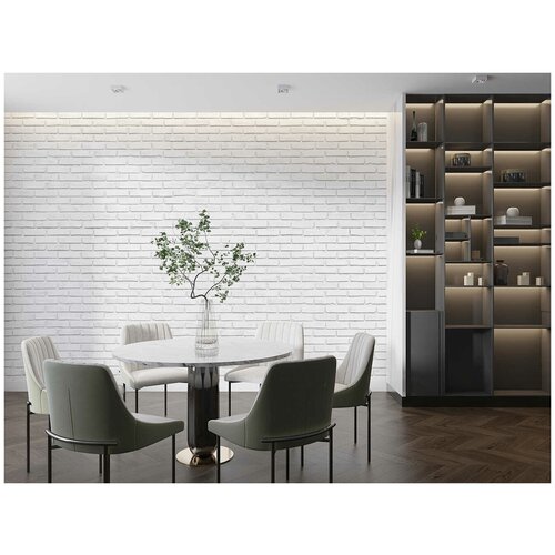 Фотообои на стену флизелиновые MOBI DECOR Белая кирпичная стена с рисунком кирпич в гостиную и кухню 360x250 см.