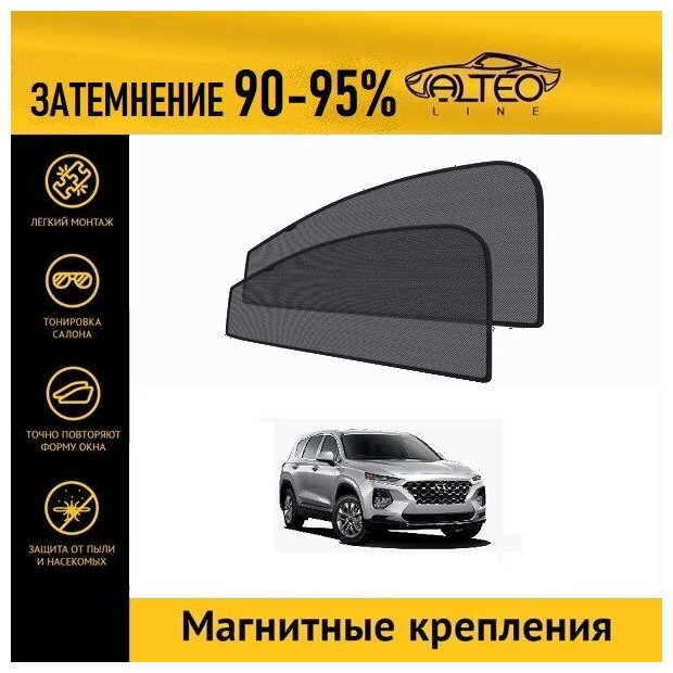 Каркасные автошторки ALTEO PREMIUM на Hyundai Santa Fe 4 (2018-н. в) на передние двери на магнитах с затемнением 90-95%