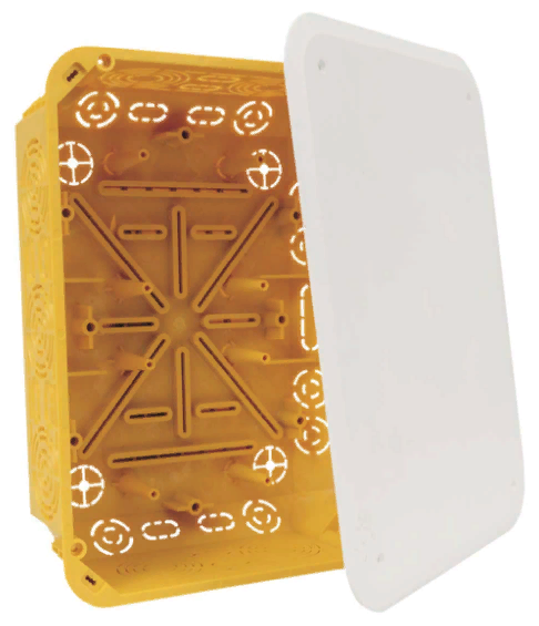 Распределительная коробка для ГЛК и деревянных конструкций скрытый монтаж размер 235х175х78 мм. Материал самозатухающий ПВХ, цвет желтый