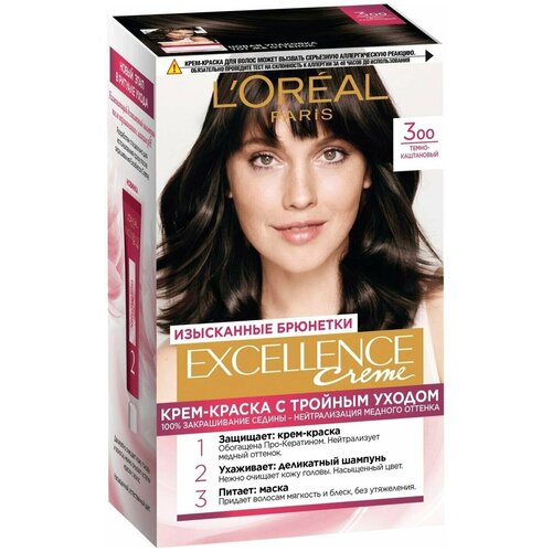 L'Oreal Paris/Крем-краска для волос Loreal Paris Excellence creme 300 Темно-каштановый 1 шт крем краска для волос loreal paris excellence creme светло каштановый 500 2 шт