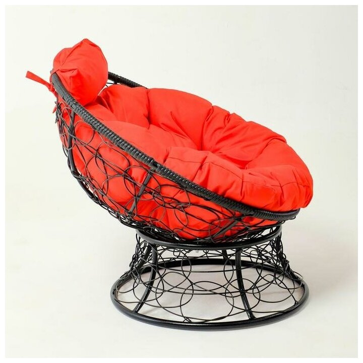 Кресло "Папасан" мини, ротанг, с красной подушкой, 81х68х77см - фотография № 2