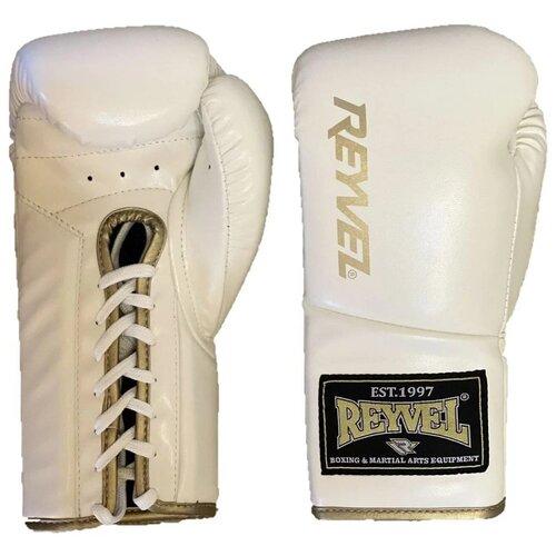 Профессиональные перчатки боксерские REYVEL Hunter, белые, вес 8 унций, на шнуровке