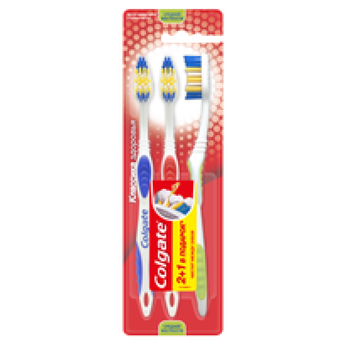 Купить Colgate-Palmolive Зубная щетка Colgate Классика здоровья Средней жесткости 2 шт + 1 в подарок, Зубные щетки