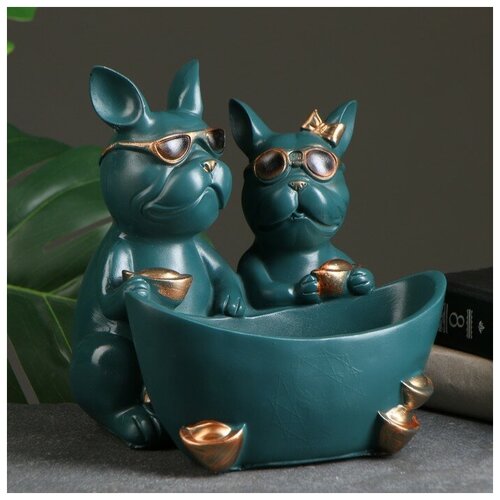 Подставка конфетница Два бульдога зеленая 21х19х19см 3015₽