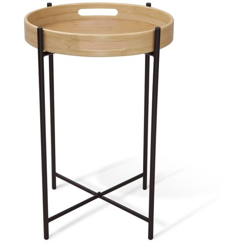 Журнальный столик круглый PASSO VINTO, бамбук, черные ножки