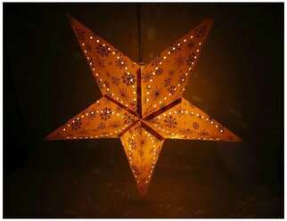 Подвесная светящаяся звезда зимнее чудо, белая с золотым принтом, 10 тёплых белых LED-огней, 60 см, таймер, батарейки, Koopman International