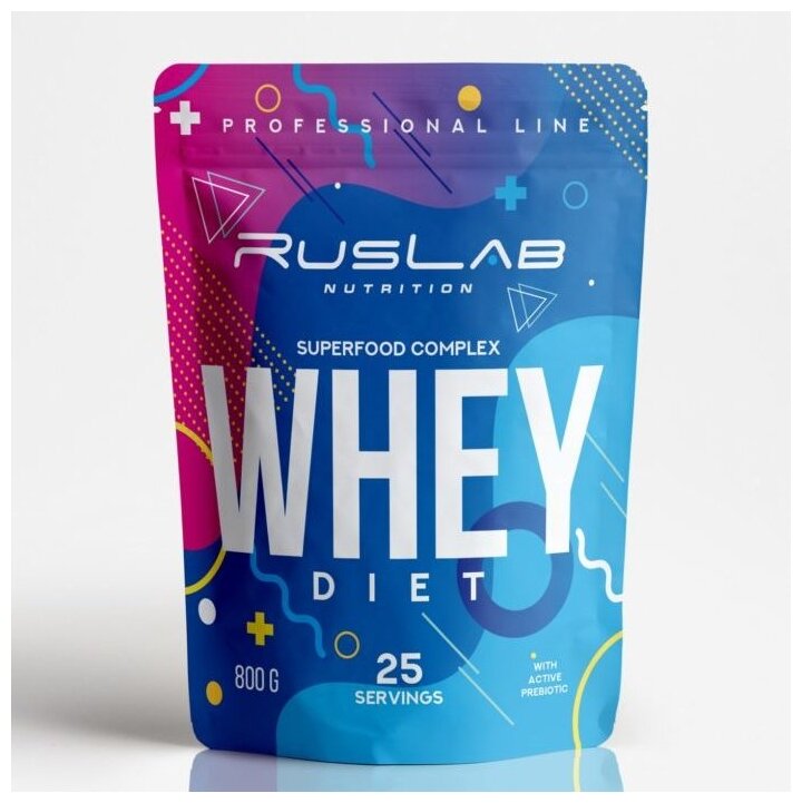 Протеин RusLabNutrition Whey Diet superfood complex (800 гр), ванильное мороженое, спортивное питание