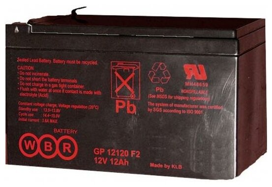 Аккумулятор WBR GP 12120 F2 (12В 12 Ач/12V 12 Ah) для ИБП (UPS)/видеонаблюдения/сигнализации/эхолота/систем телекоммуникации и связи