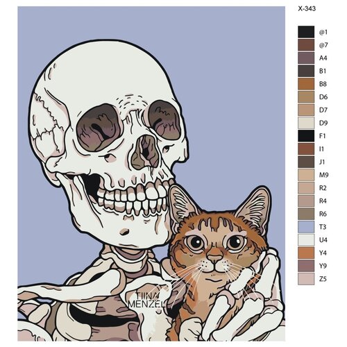 Картина по номерам X-343 Скелет и кошка 70x90