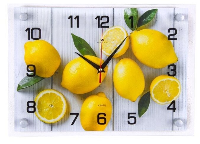 Часы - картина Лимоны на столе 35х25 см