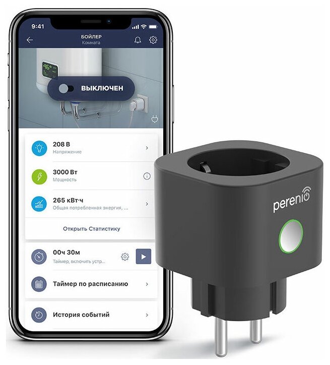 Умная розетка Perenio Power Link черная (PEHPL02)