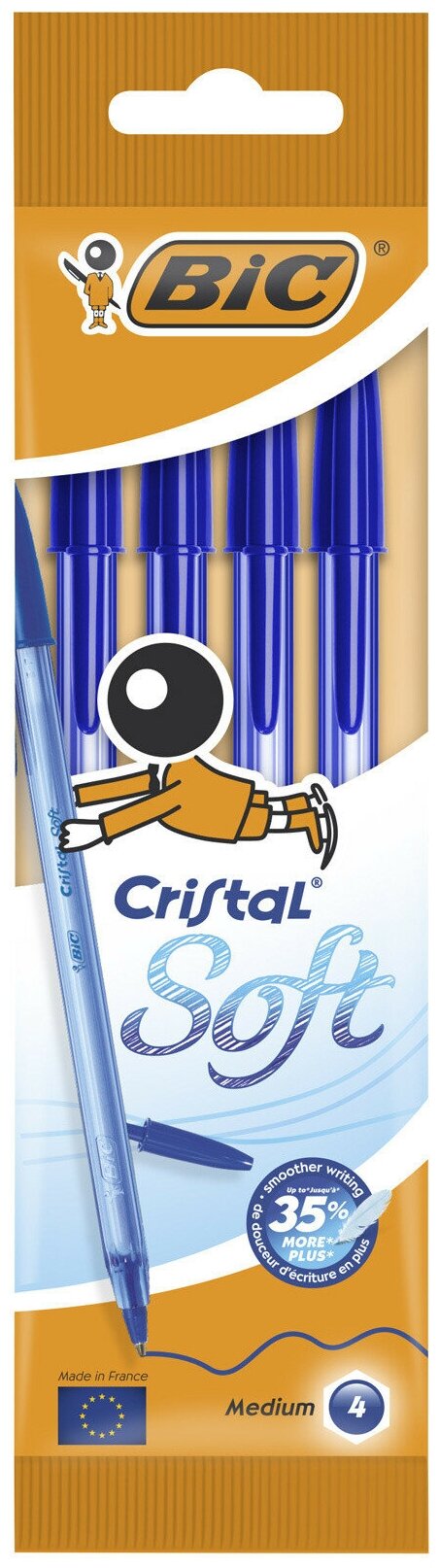 Набор шариковых ручек Bic CRISTAL SOFT (918527) 0.35мм прозрачный синие чернила пакет (4шт)