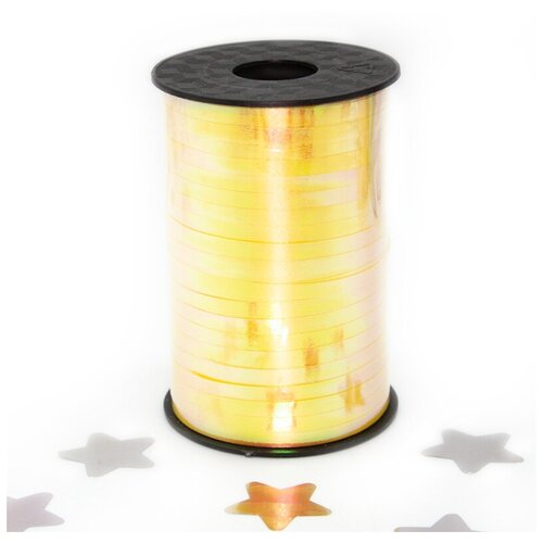 фото Лента (0,5 см*250 м) северное сияние, желтый, голография, 1 шт. дон баллон