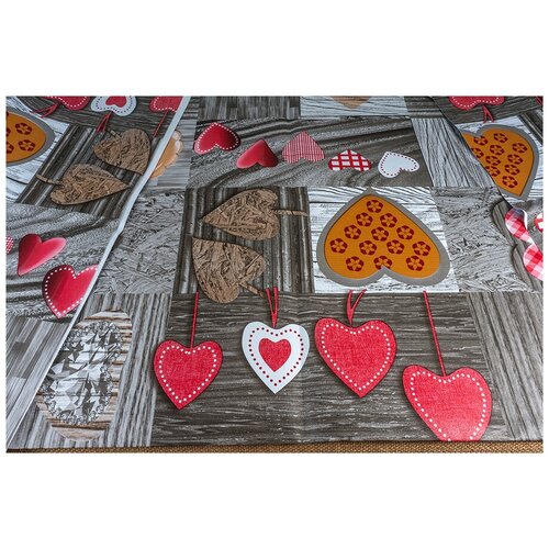 Скатерть кухонная ткань с ПВХ покрытием 140х110 см, принт - Сердечки на сером