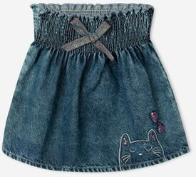 Джинсовая юбка-трапеция с кошечкой для девочки Gloria Jeans, размер 5-6л/116