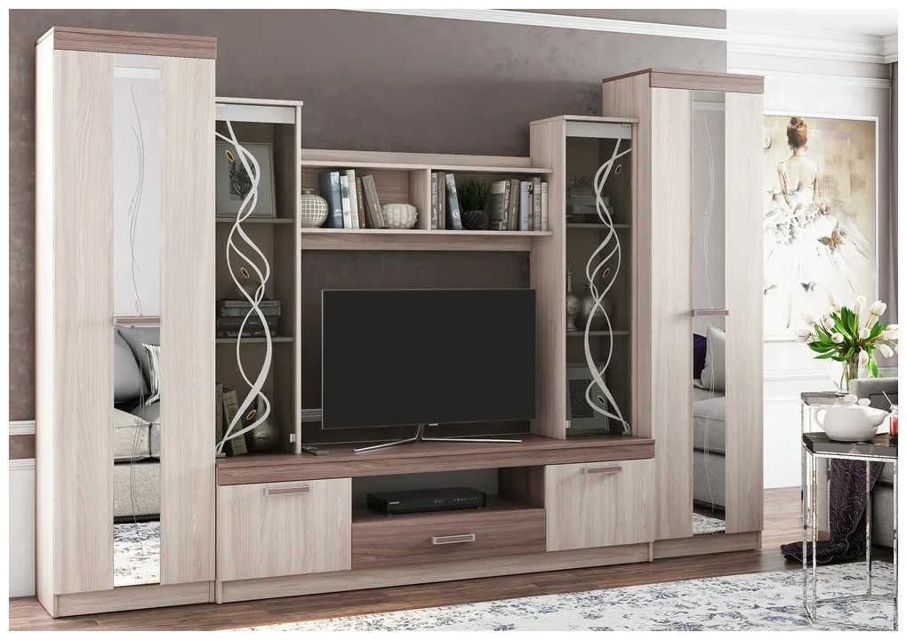 фото Стенка МК Стиль Атлантида-2Б ясень шимо светлый / ясень шимо темный 292х44.9х201.6 см