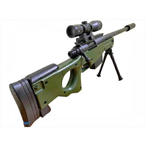 детская снайперская пневматическая винтовка awp с оптическим прицелом и глушителем no 6801 Игрушечная пневматическая винтовка AWP L96 с глушителем и оптическим прицелом (82 см)