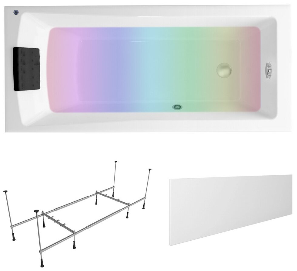 Комплект 5 в 1 Lavinia Boho One S4-3701006P, акриловая ванна 160x70 см, каркас, подголовник, лицевой экран, хромотерапия
