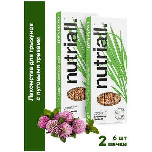 Лакомство Nutriall Зерновые палочки для грызунов с луговыми травами 2 упаковки, 6 шт