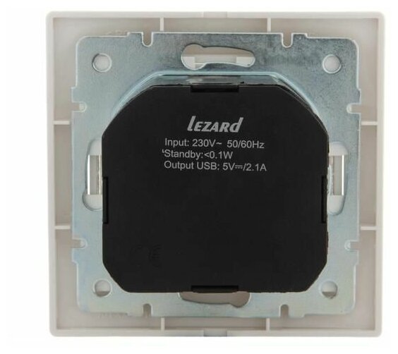 Розетка Мира с/з 16A с USB 2.1A скрытой установки белая LEZARD - фото №4