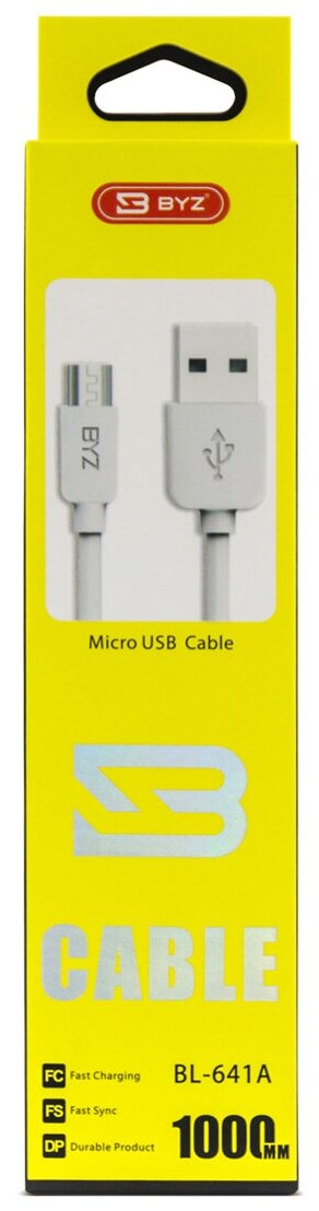 USB-кабель BYZ BL-641A AM-microBM 1 метр, пластик, белый