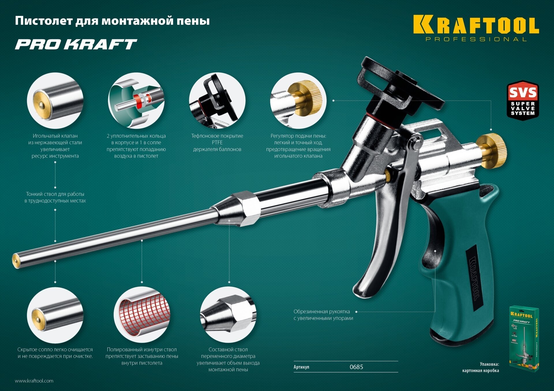 Профессиональный пистолет для монтажной пены с тефлоновым покрытием держателя KRAFTOOL PROKraft 0685_z04 - фотография № 5