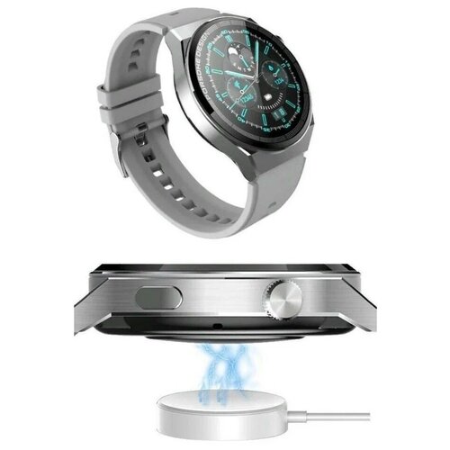 Умные круглые часы премиум качества ALWAYS IN TOUCH /Функция Bluetooth/Беспроводная зарядка/Часы наручные мужские и женские / Серые