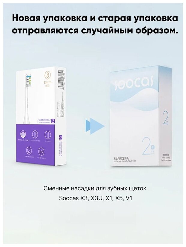 Насадка для зубной щетки Soocas Sonic Electric Toothbrush 2шт, Белый, BH01-P, D3/X1/X3/X3U/X5/V1/X3 PRO - фотография № 9