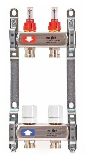 Коллекторная группа на 2 выхода 1'х3/4" ЕК UNI-FITT из нержавейки с расходомерами