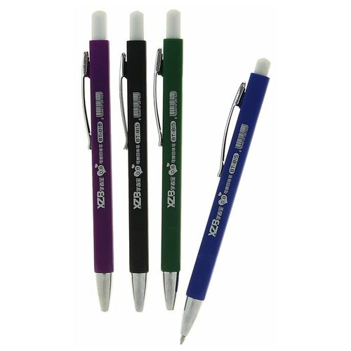 Ручка шариковая со стираемыми чернилами, линия 0,8 мм, автоматическая, стержень синий, прорезиненный квадратный корпус, микс(40 шт.)