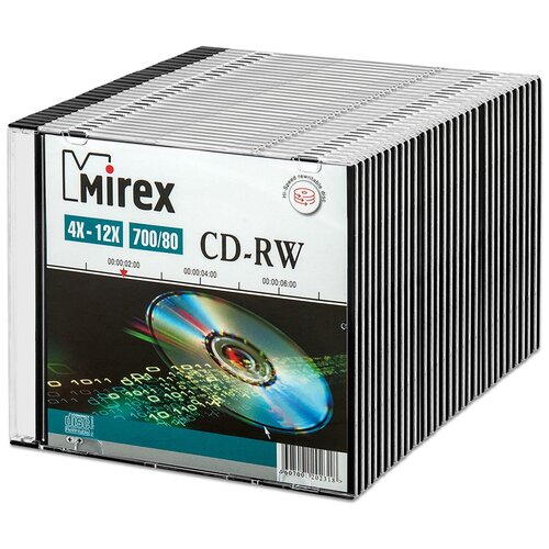 перезаписываемый диск cd rw mirex 700mb 12x slim box 1 шт Перезаписываемый диск CD-RW Mirex 700Mb 12x slim box, упаковка 30 шт.