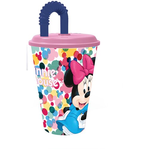 Стакан пластиковый с соломинкой и крышкой (спортивный, 430 мл). Минни Хорошее настроение