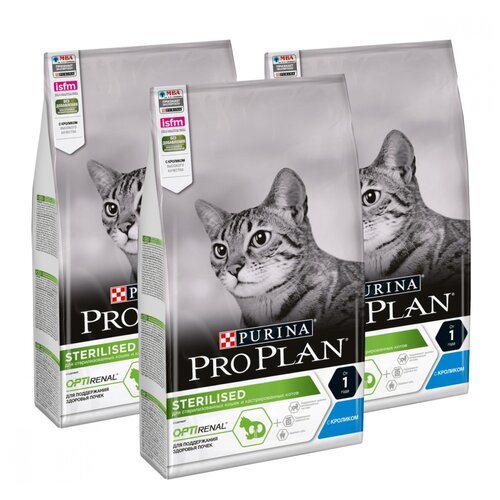 Сухой корм для стерилизованных кошек и кастрированных котов старше 1 года Pro Plan с кроликом 3 уп. х 1.5 кг