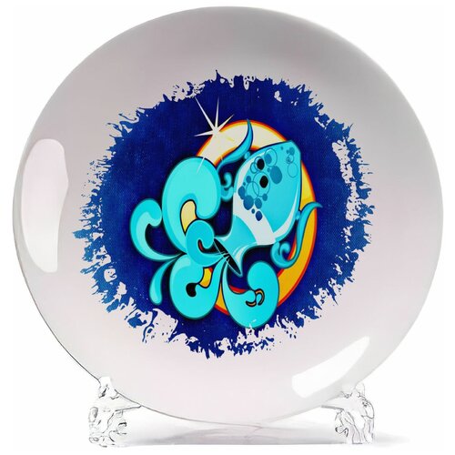 фото Тарелка coolpodarok знаки зодиака водолей синий фон надпись